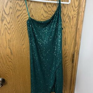 Emerald Green One Shoulder Dress